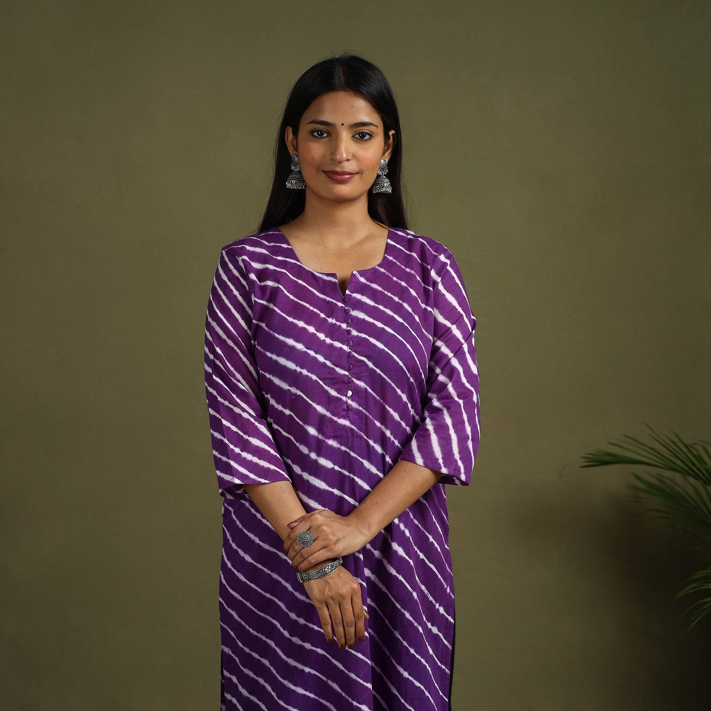 Buy Purple Tie-Dye Cotton Straight Leheriya Kurta