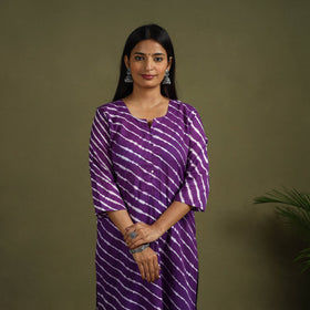 Buy Purple Tie-Dye Cotton Straight Leheriya Kurta