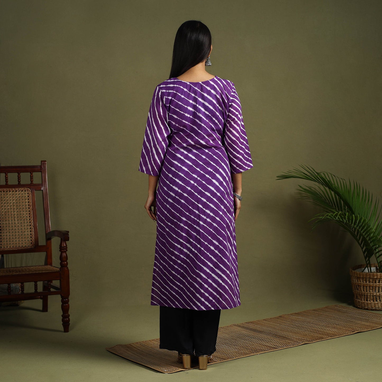 Buy Purple Tie-Dye Cotton Straight Leheriya Kurta
