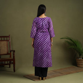 Buy Purple Tie-Dye Cotton Straight Leheriya Kurta