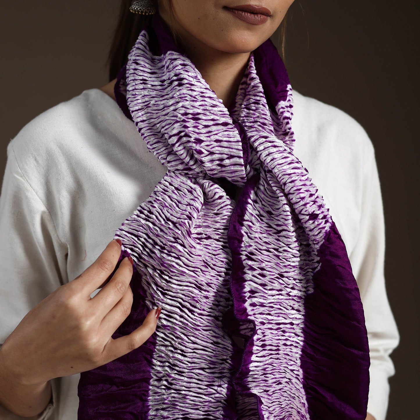 Buy purple Tie & Dye Gajji Silk Shibori Stole