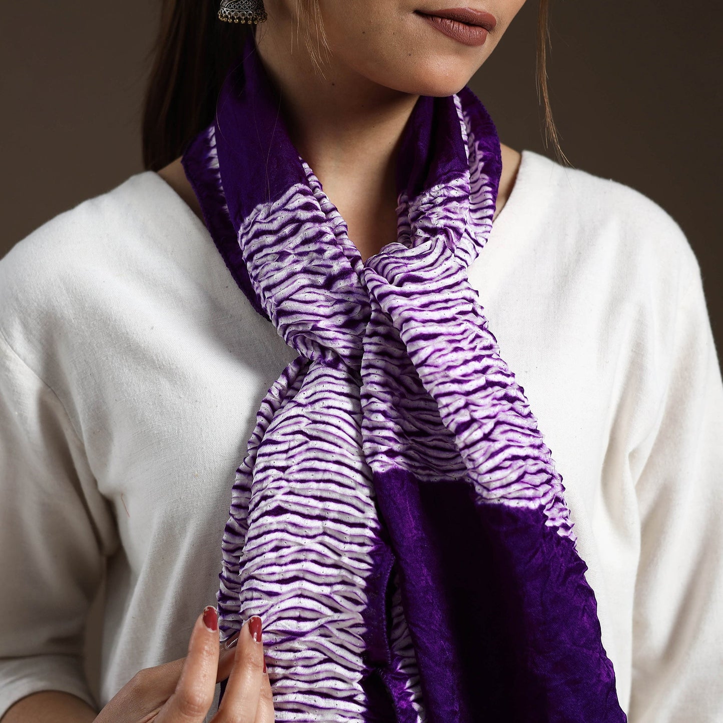  Purple Tie & Dye Gajji Silk Shibori Stole