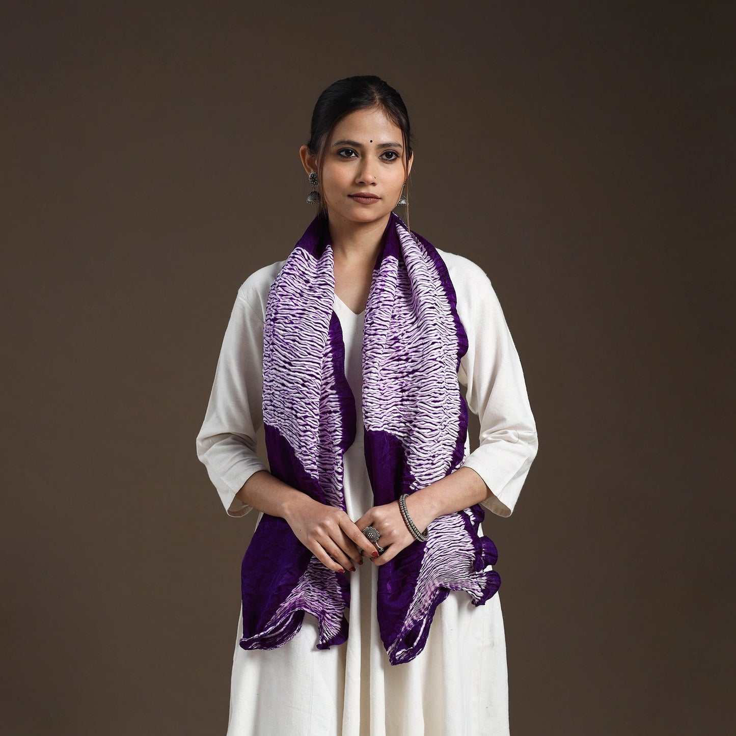  Purple Tie & Dye Gajji Silk Shibori Stole