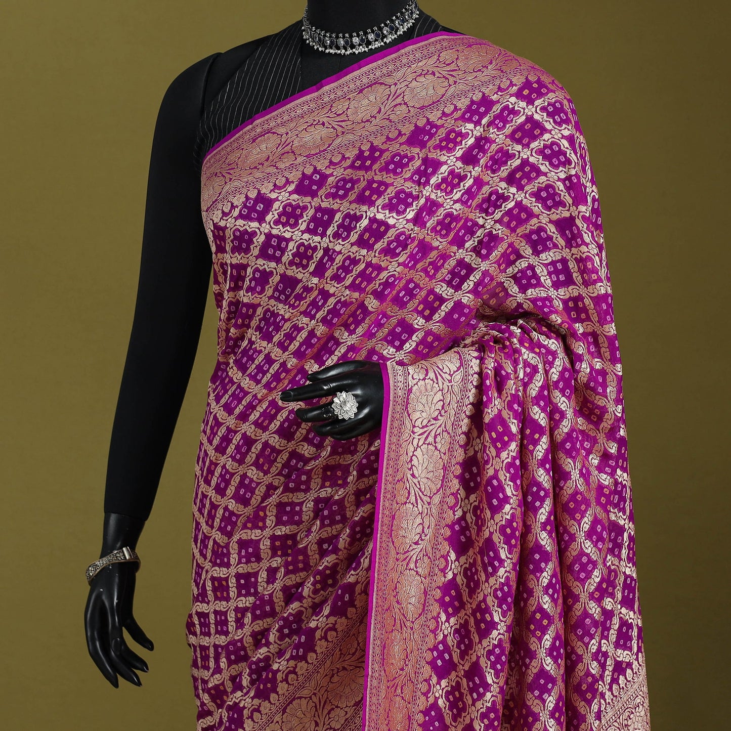 Purple - tie-dye georgette banarasi neem zari jaal kutch