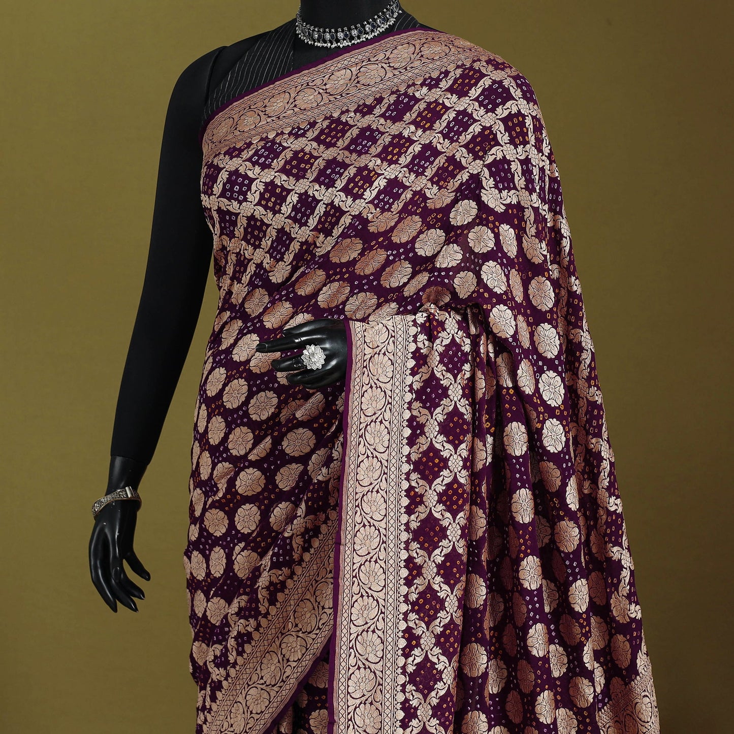 Purple - tie-dye georgette banarasi neem zari jaal kutch