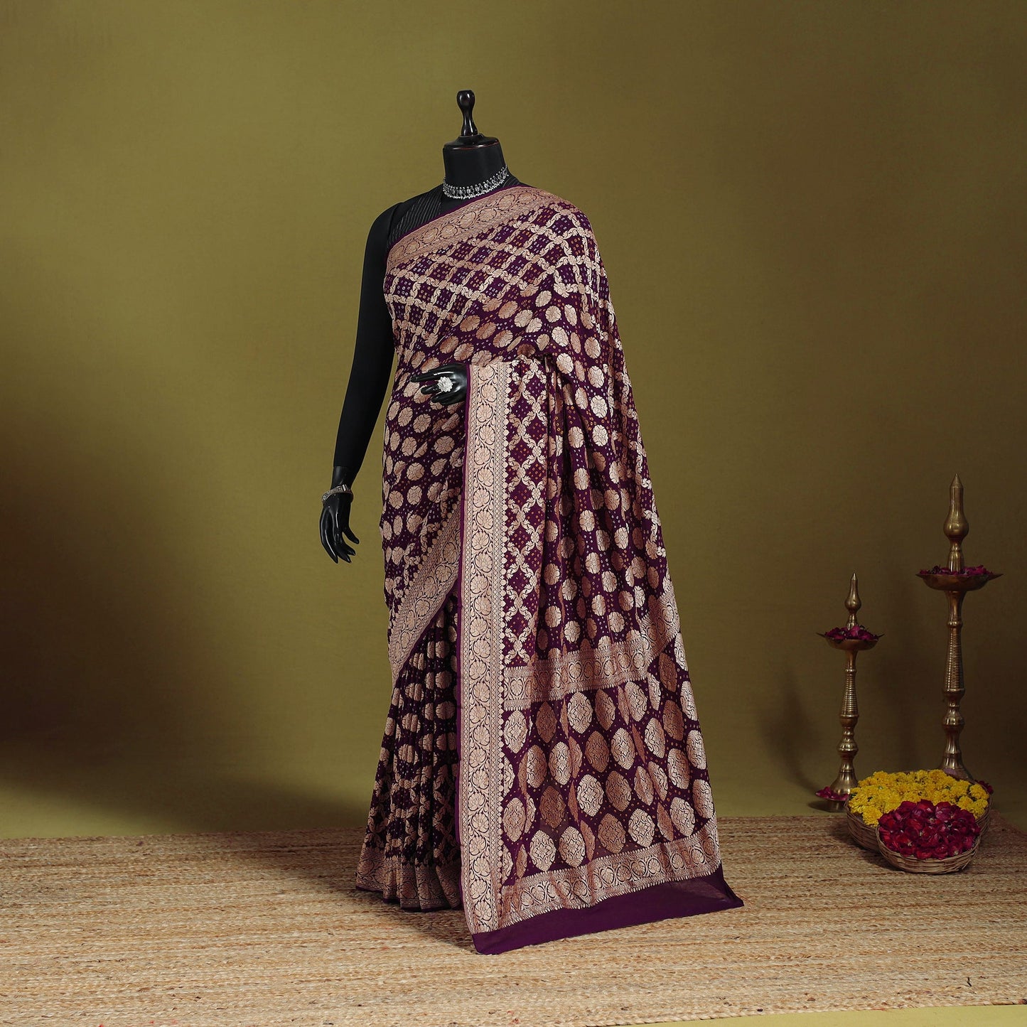 Purple - tie-dye georgette banarasi neem zari jaal kutch