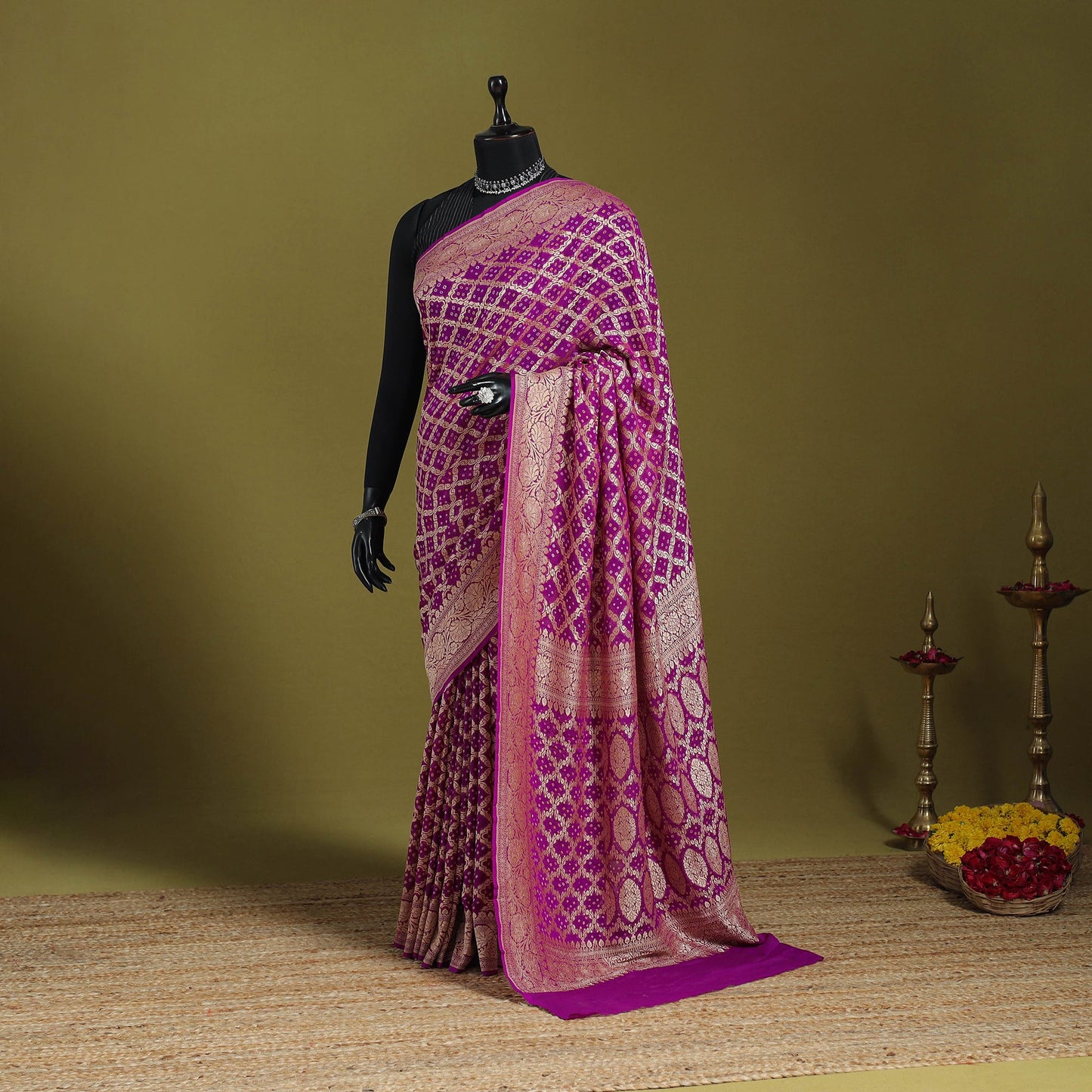 Purple - tie-dye georgette banarasi neem zari jaal kutch