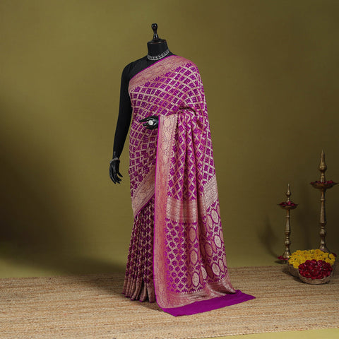 Purple - tie-dye georgette banarasi neem zari jaal kutch