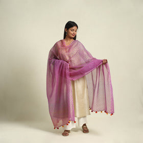 Purple Tie & Dye Kota Doria Cotton Leheriya Dupatta