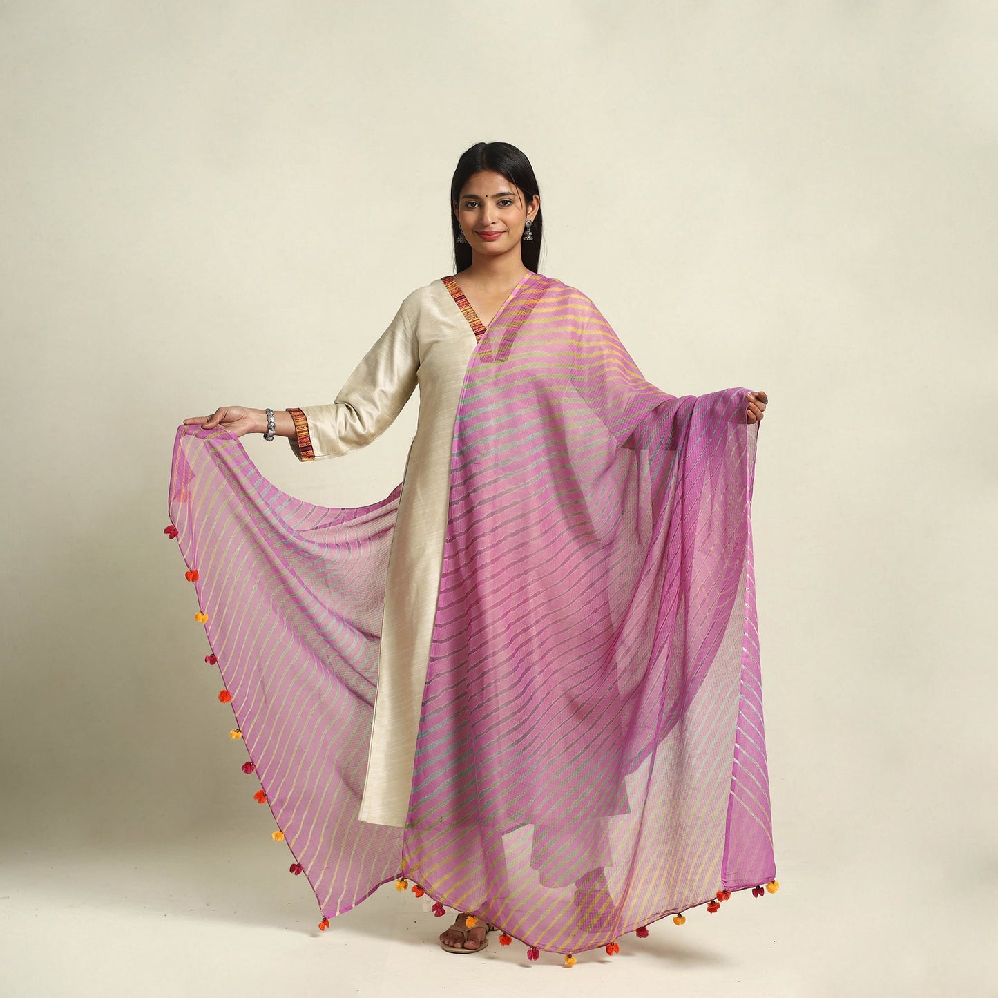 Purple Tie & Dye Kota Doria Cotton Leheriya Dupatta