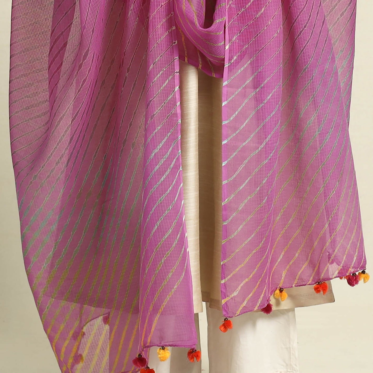 Purple Tie & Dye Kota Doria Cotton Leheriya Dupatta