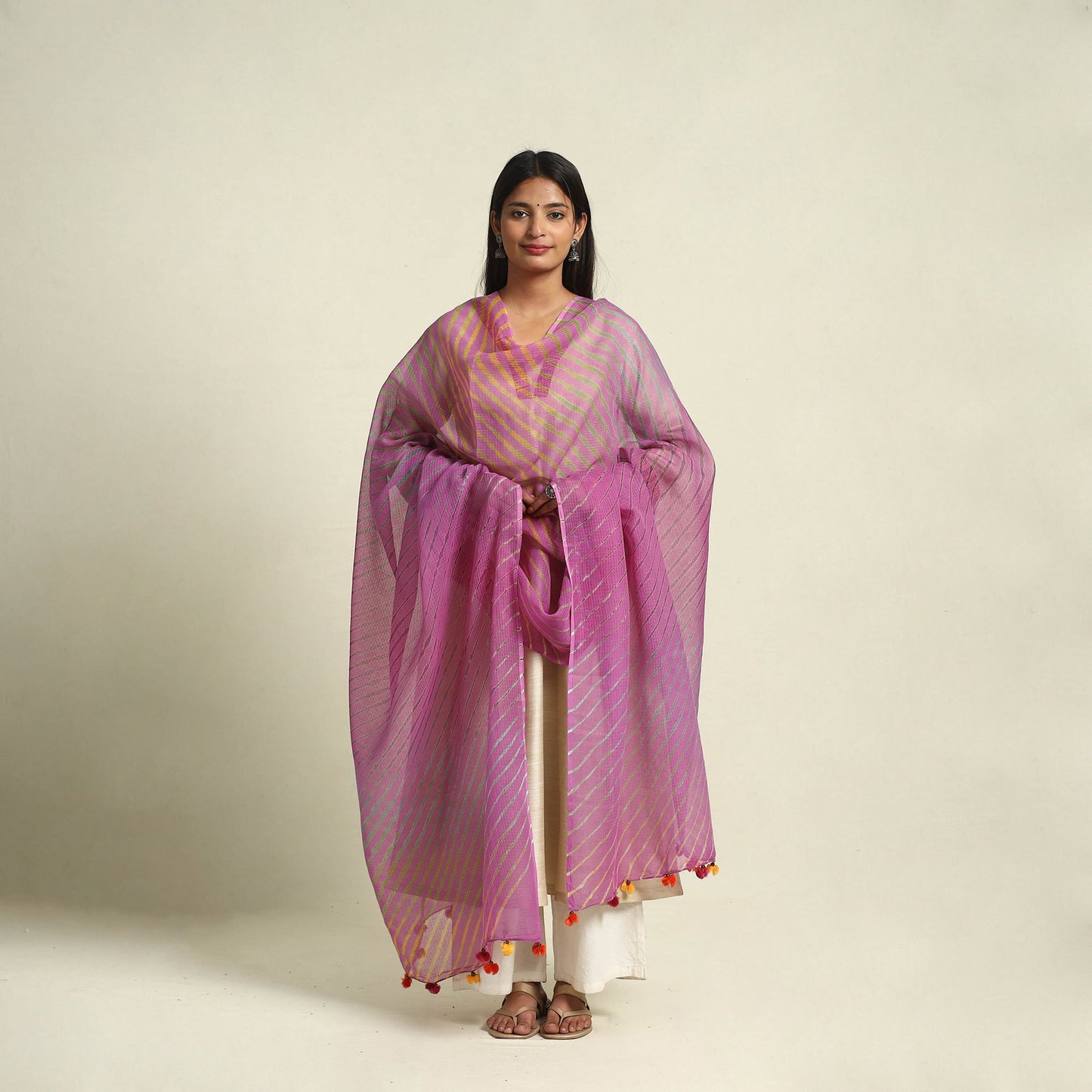 Purple Tie & Dye Kota Doria Cotton Leheriya Dupatta