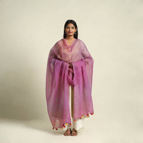 Purple Tie & Dye Kota Doria Cotton Leheriya Dupatta