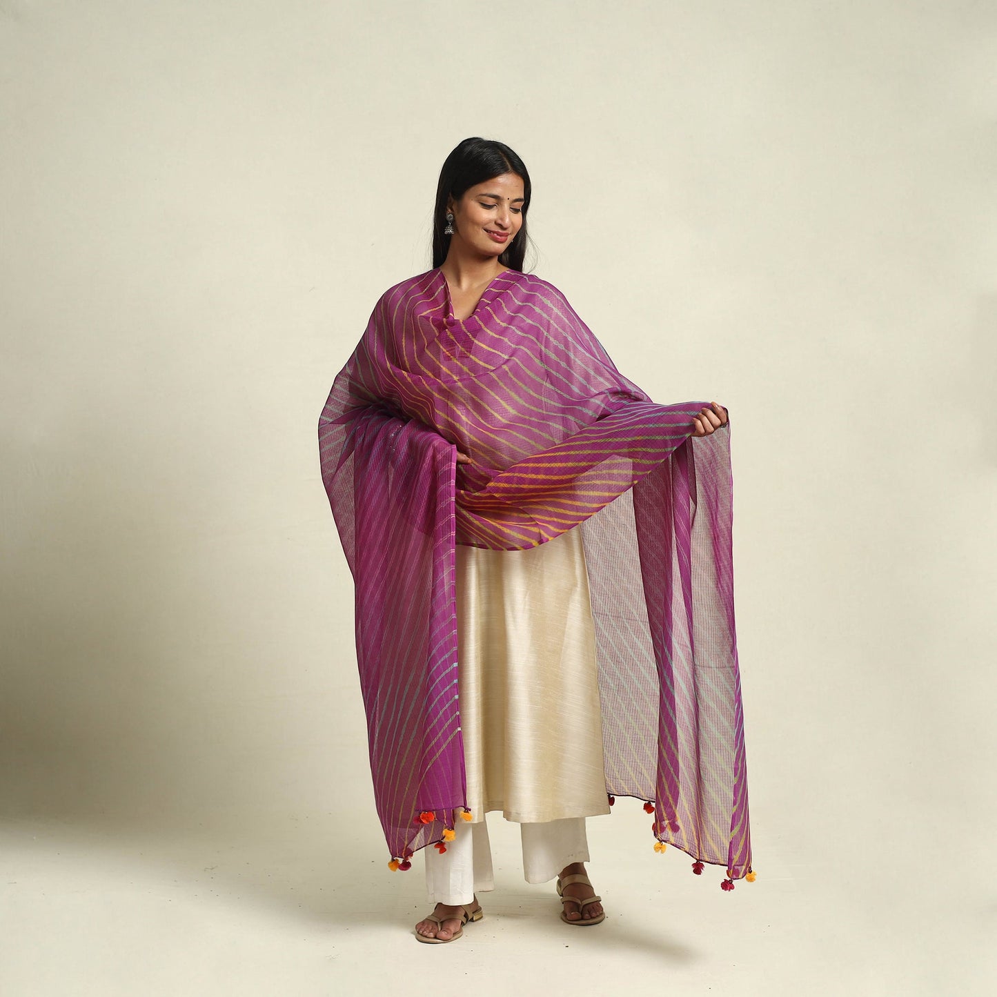 Buy Tie & Dye Purple Kota Doria Cotton Leheriya Dupatta