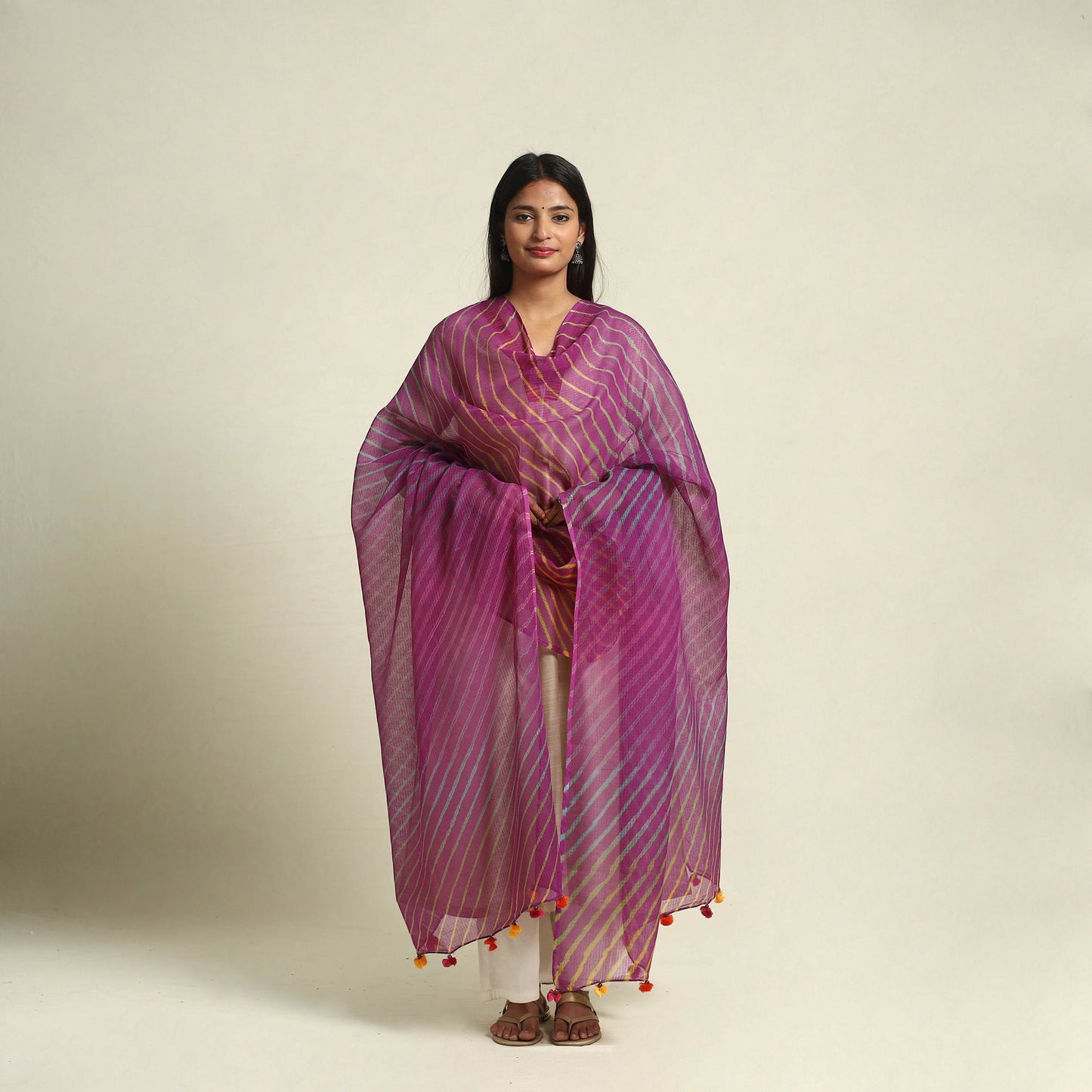 Buy Tie & Dye Purple Kota Doria Cotton Leheriya Dupatta