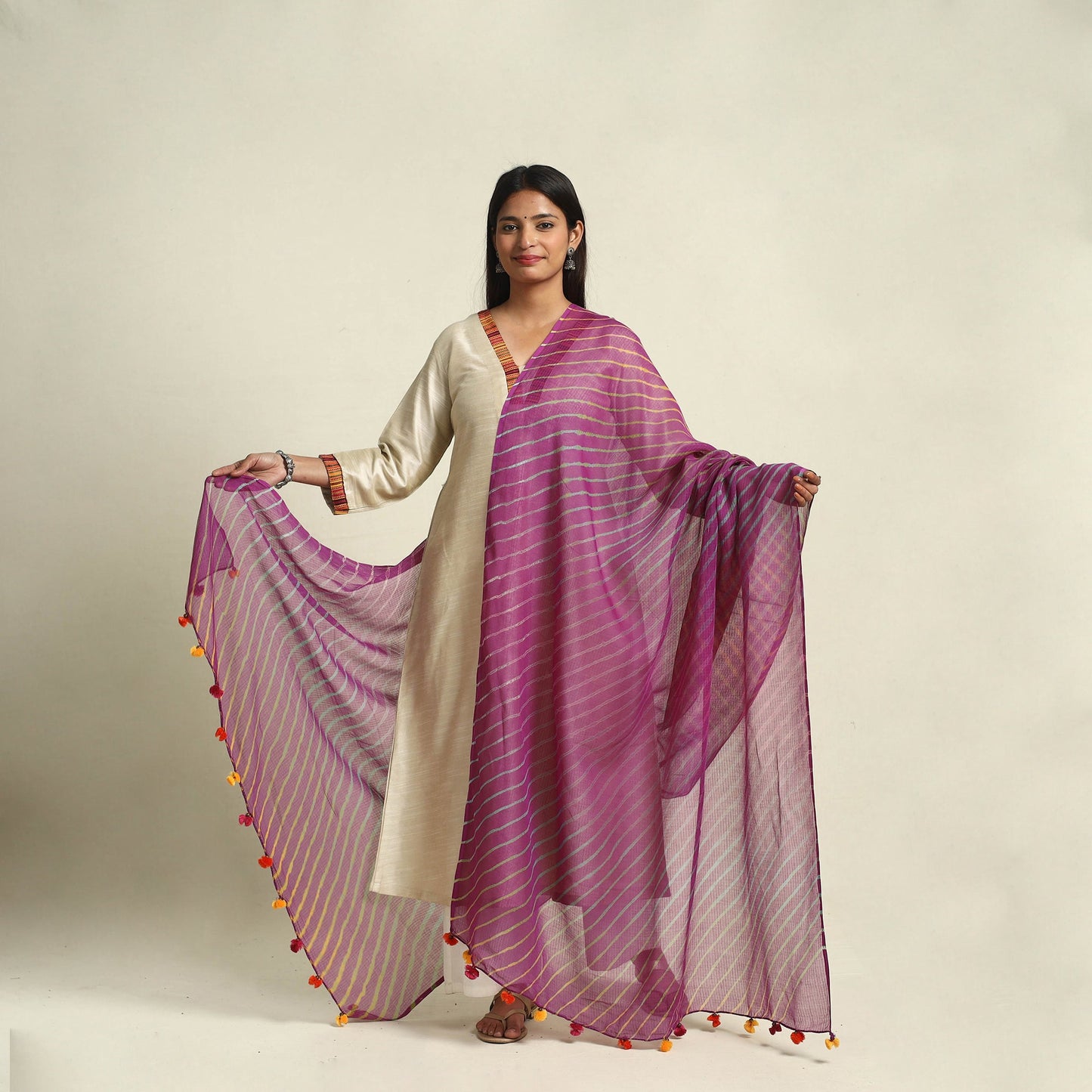 Buy Tie & Dye Purple Kota Doria Cotton Leheriya Dupatta