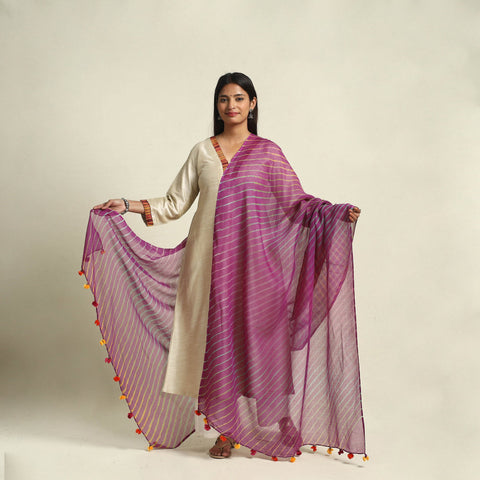 Buy Tie & Dye Purple Kota Doria Cotton Leheriya Dupatta