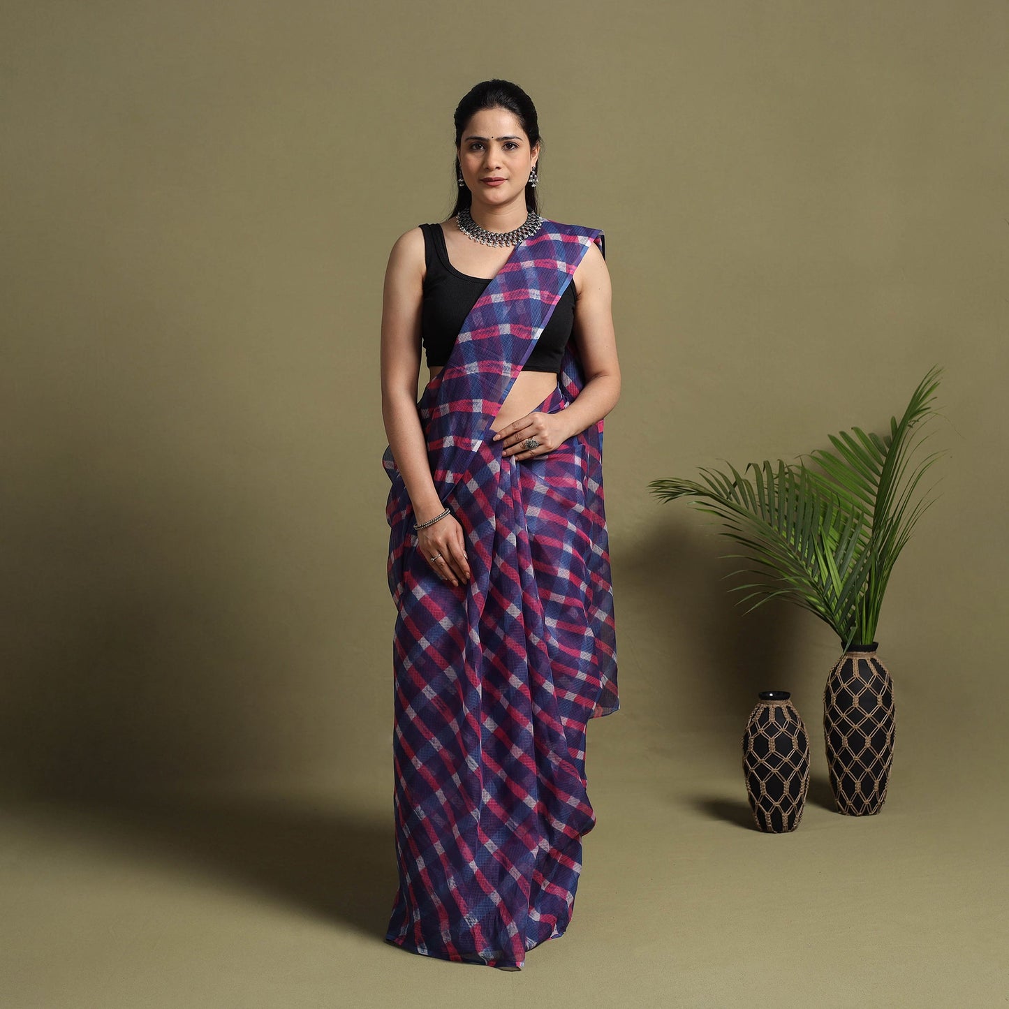 Buy Purple Tie-Dye Kota Doria Cotton Leheriya Saree