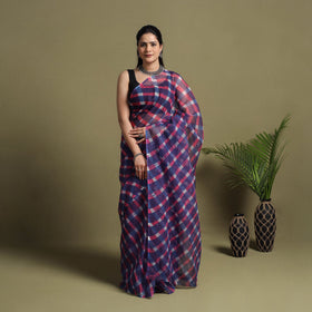 Buy Purple Tie-Dye Kota Doria Cotton Leheriya Saree