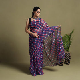 Buy Purple Tie-Dye Kota Doria Cotton Leheriya Saree