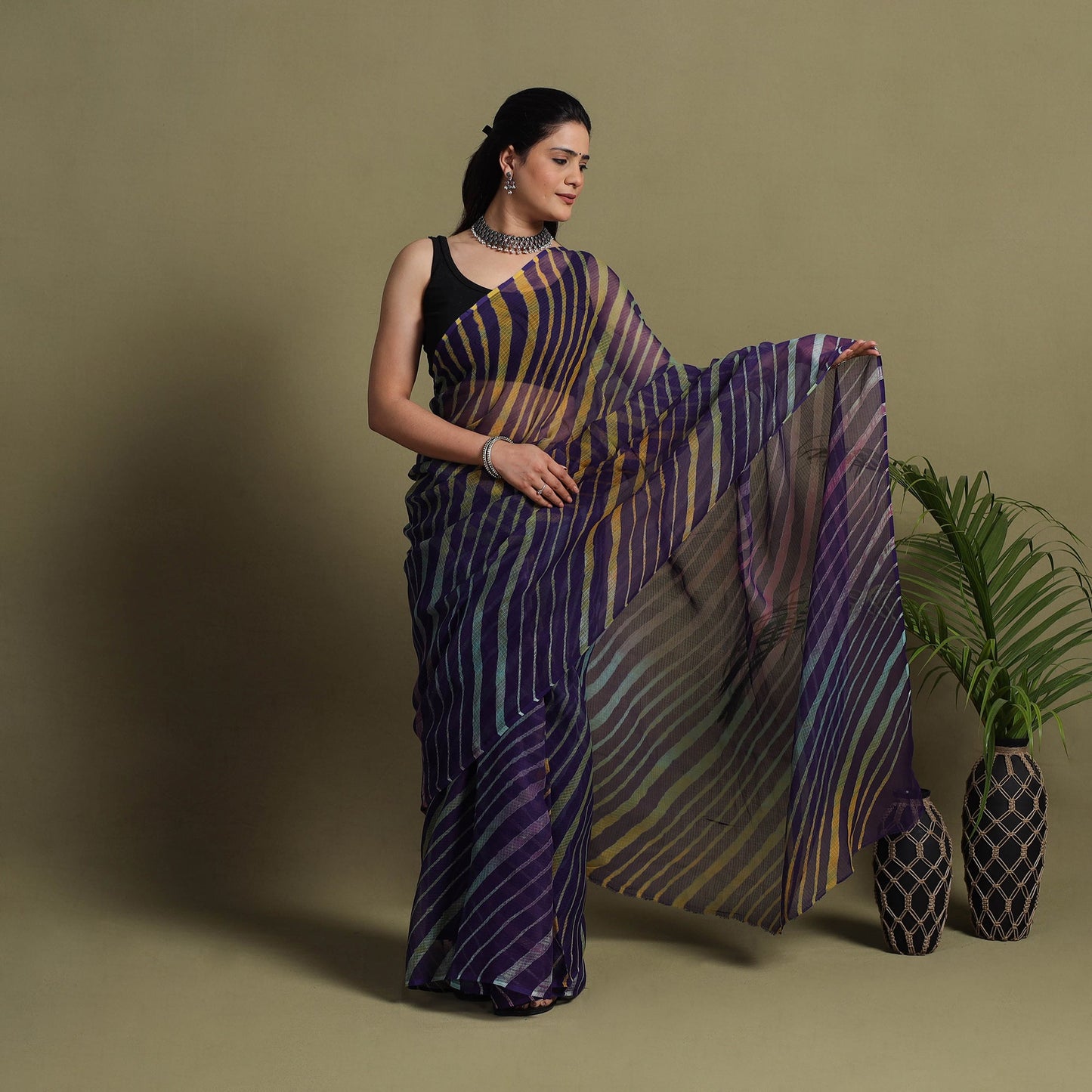 Buy Tie-Dye Kota Doria Cotton Leheriya Saree
