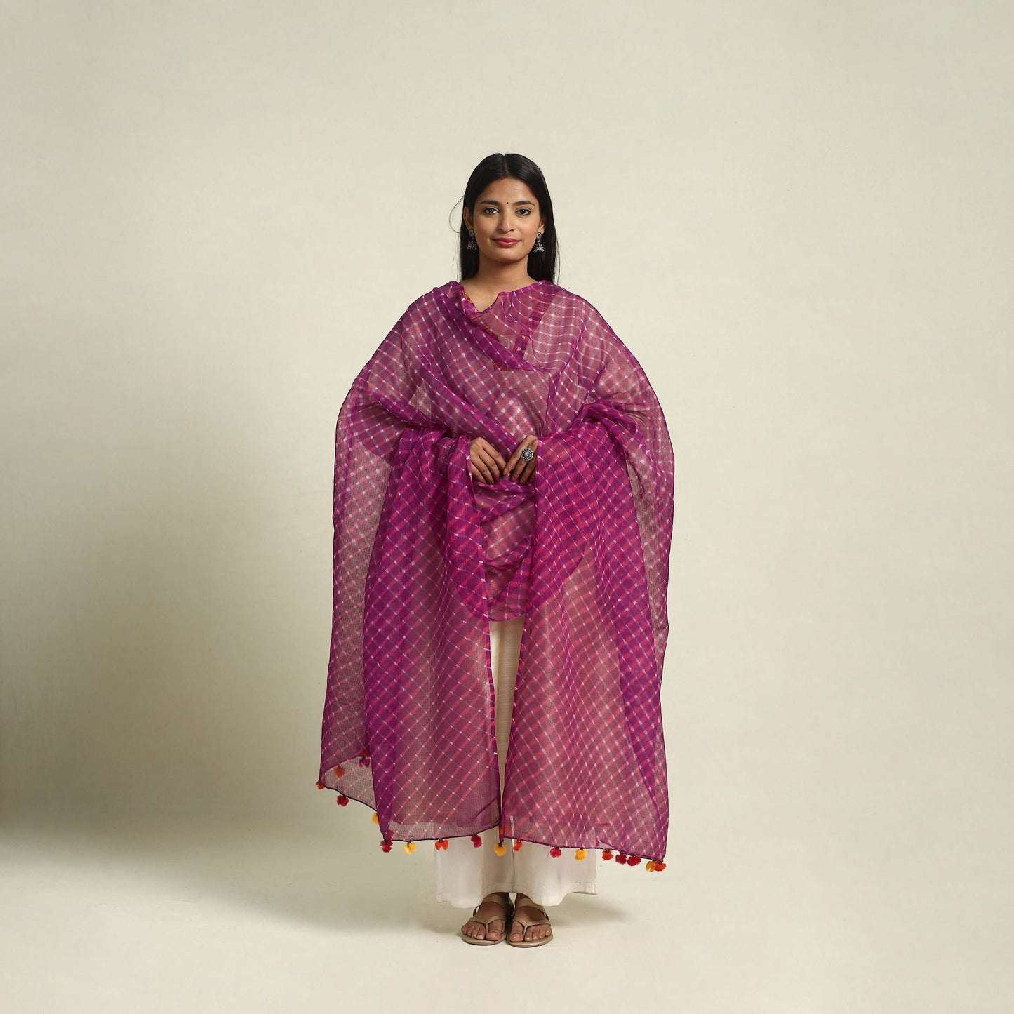Buy Tie & Dye Purple Mothra Kota Doria Cotton Leheriya Dupatta