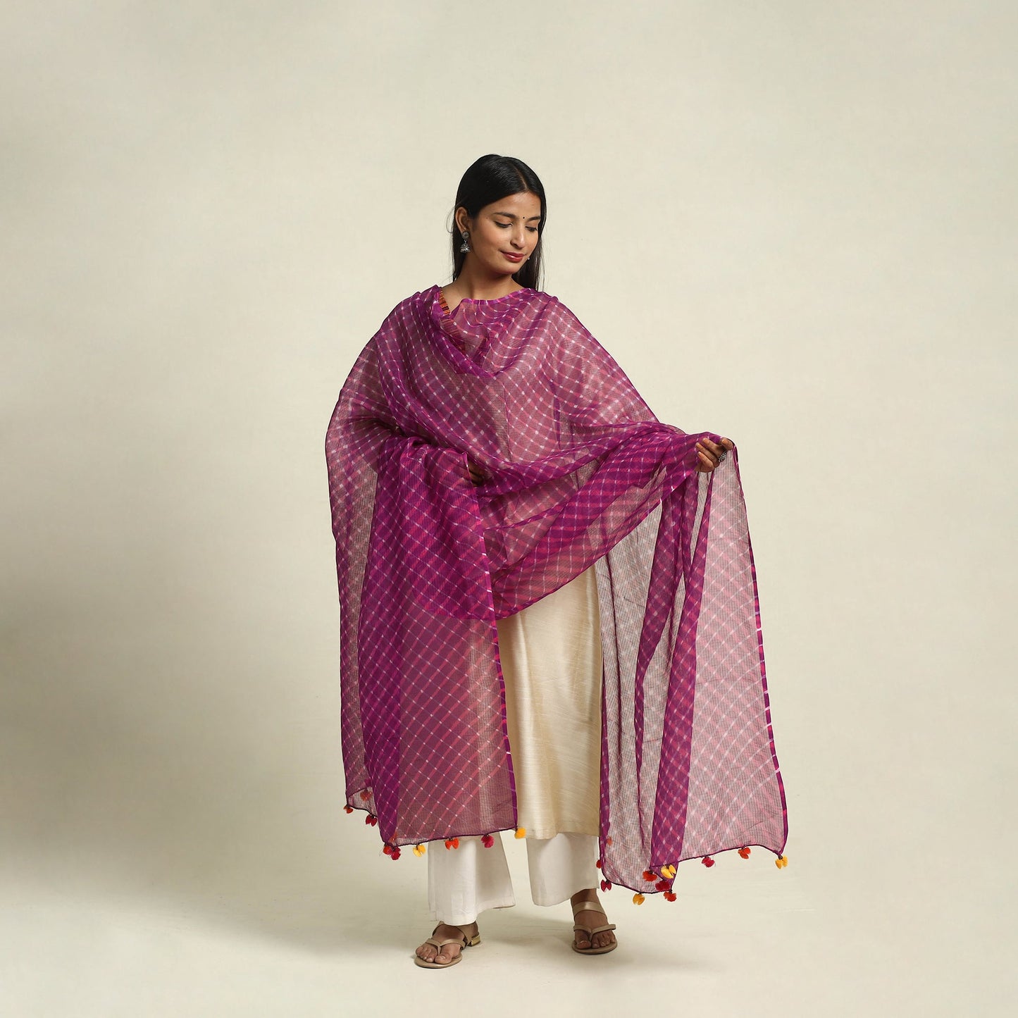 Buy Tie & Dye Purple Mothra Kota Doria Cotton Leheriya Dupatta