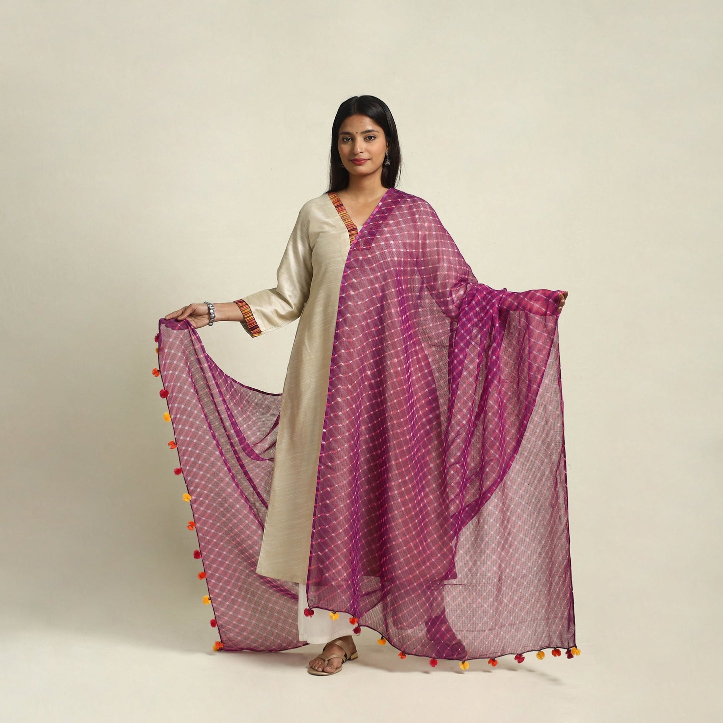 Buy Tie & Dye Purple Mothra Kota Doria Cotton Leheriya Dupatta