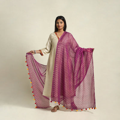 Buy Tie & Dye Purple Mothra Kota Doria Cotton Leheriya Dupatta