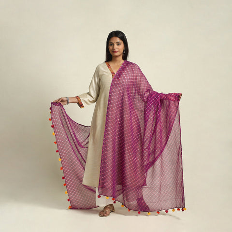 Buy Tie & Dye Purple Mothra Kota Doria Cotton Leheriya Dupatta