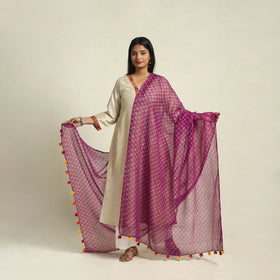 Buy Tie & Dye Purple Mothra Kota Doria Cotton Leheriya Dupatta