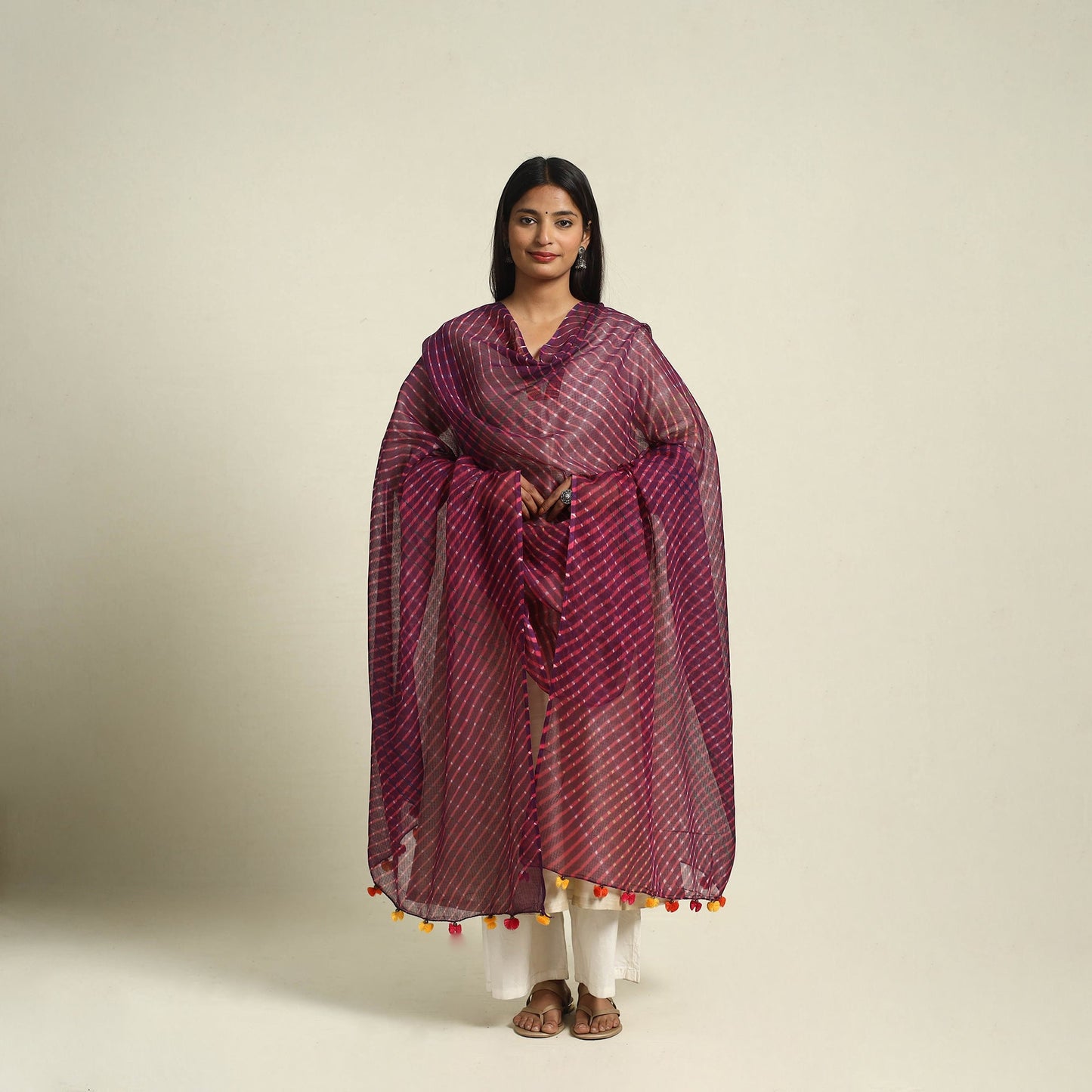 Purple Tie & Dye Mothra Kota Doria Cotton Leheriya Dupatta