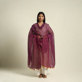 Purple Tie & Dye Mothra Kota Doria Cotton Leheriya Dupatta