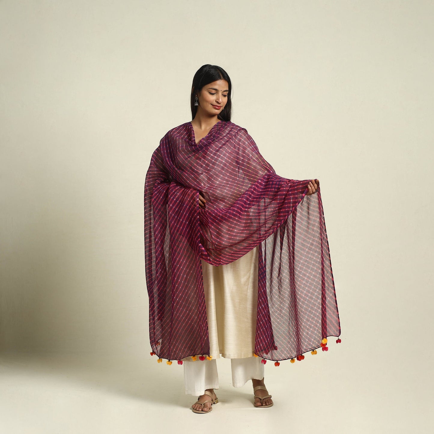 Purple Tie & Dye Mothra Kota Doria Cotton Leheriya Dupatta
