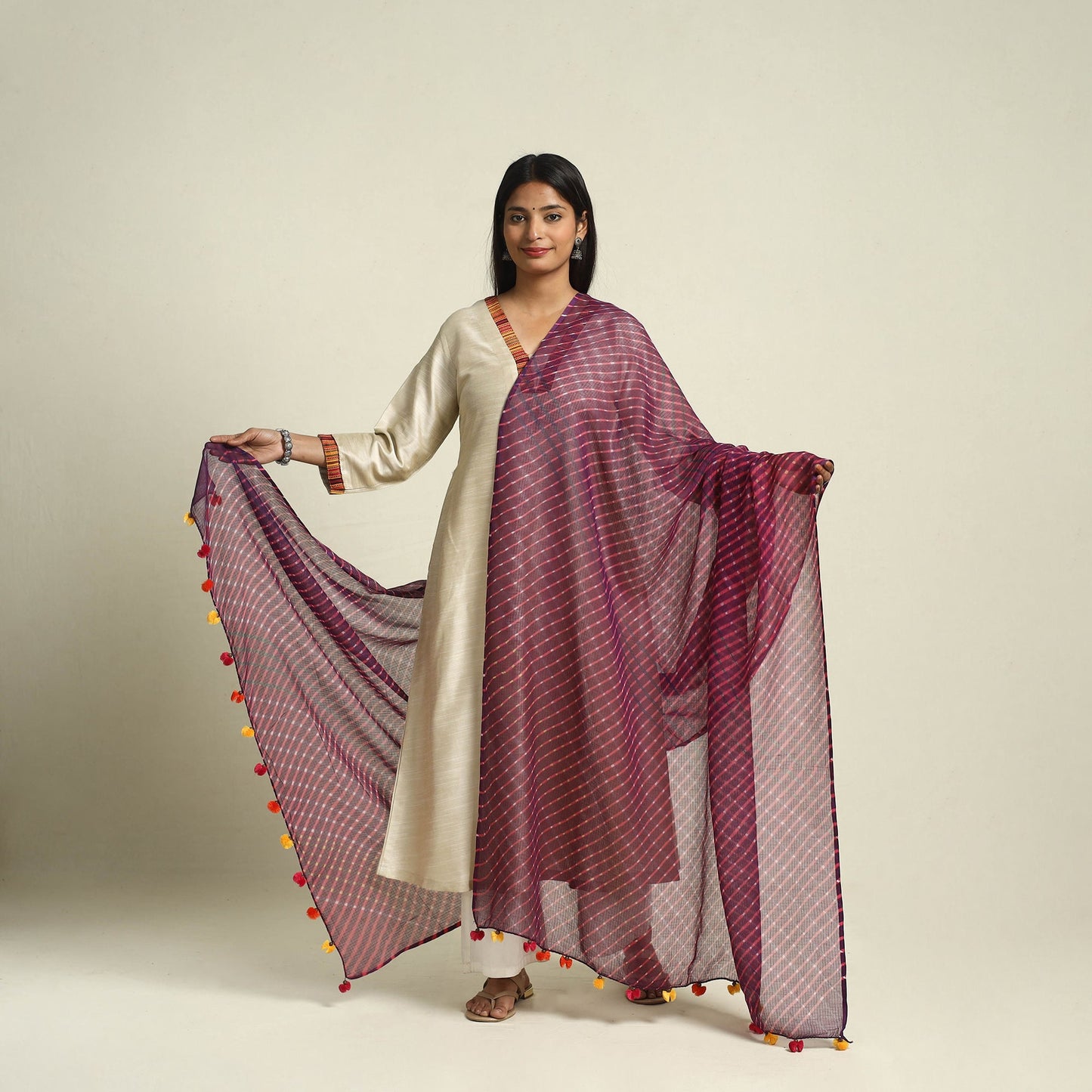 Purple Tie & Dye Mothra Kota Doria Cotton Leheriya Dupatta