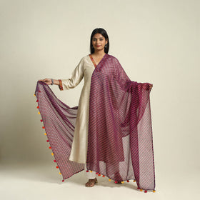 Purple Tie & Dye Mothra Kota Doria Cotton Leheriya Dupatta