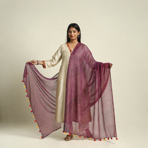 Buy Purple Tie & Dye Mothra Kota Doria Cotton Leheriya Dupatta