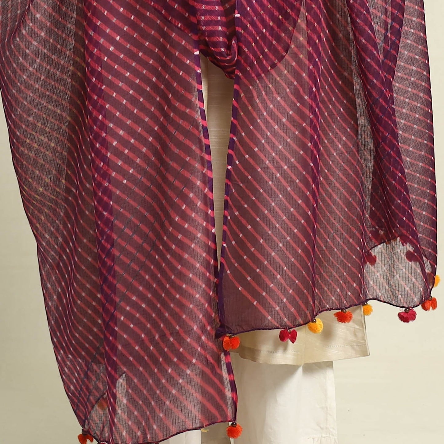 Buy Purple Tie & Dye Mothra Kota Doria Cotton Leheriya Dupatta