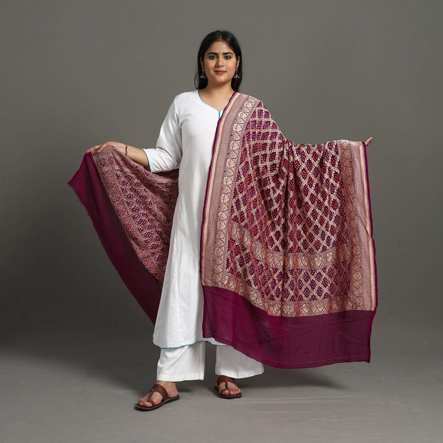 Tie-Dye Neem Zari Jaal Georgette Banarasi Bandhani Dupatta