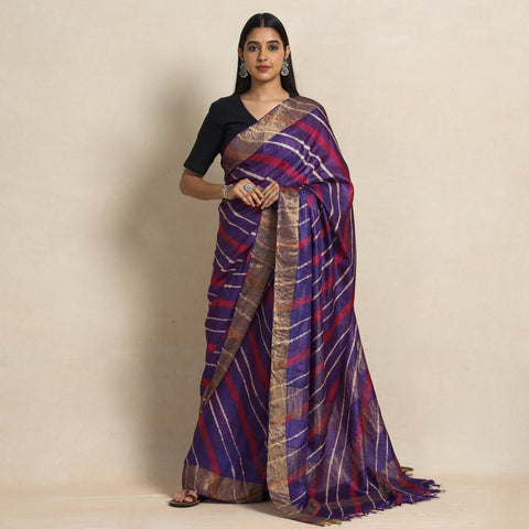 Buy Leheriya Tie-Dye Tussar Silk Handloom Saree Online l iTokri.com