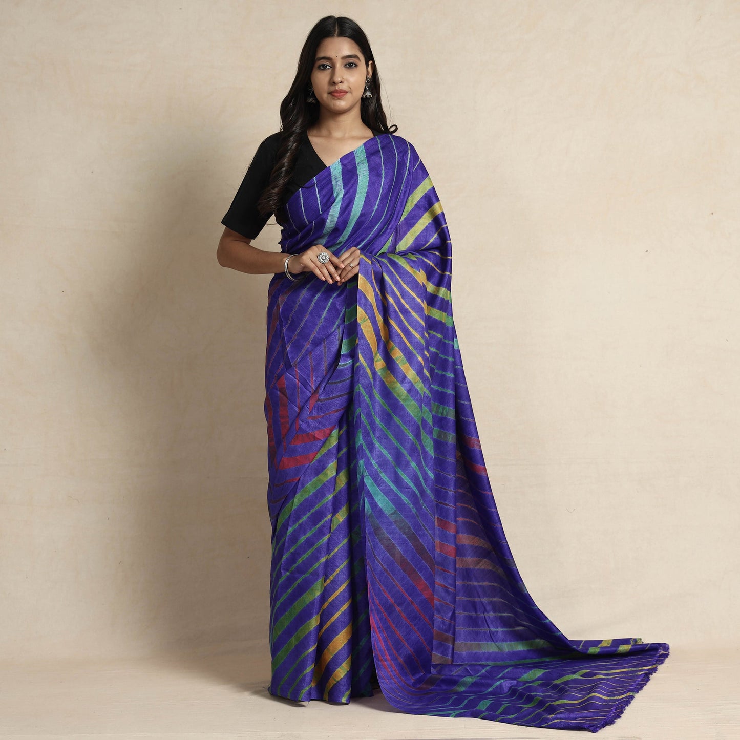 Purple Leheriya Tie-Dye Tussar Silk Handloom Saree Online