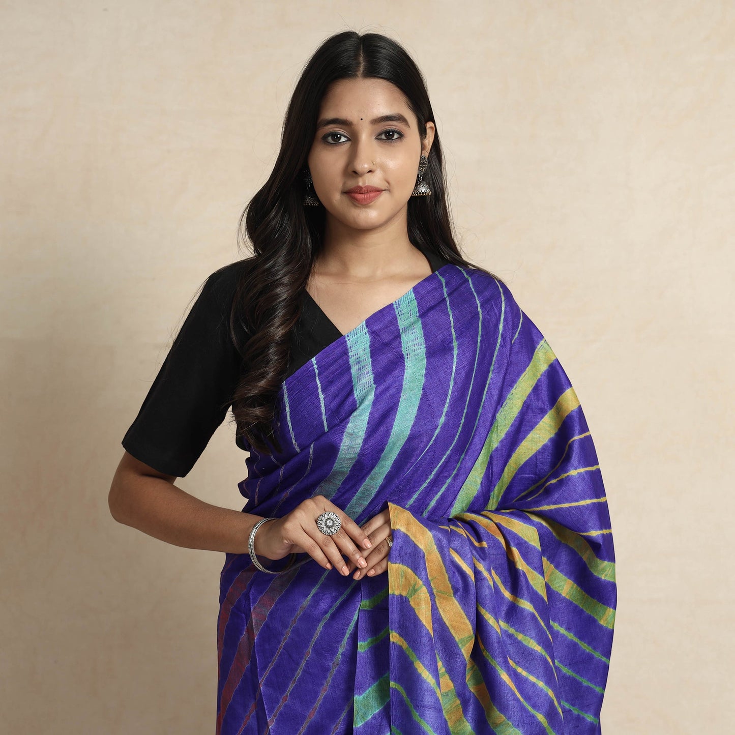 Purple Leheriya Tie-Dye Tussar Silk Handloom Saree Online