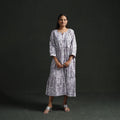 Tiered flared lace work cotton hand block batik print dress