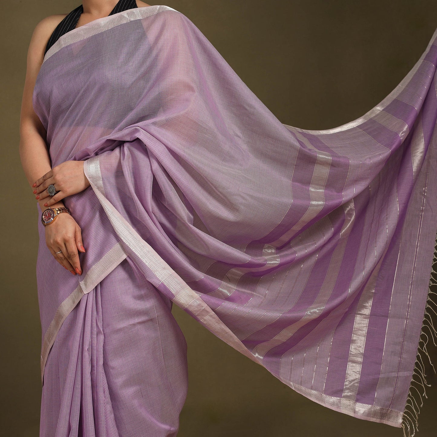 Purple - traditional handloom zari work silk maheshwari