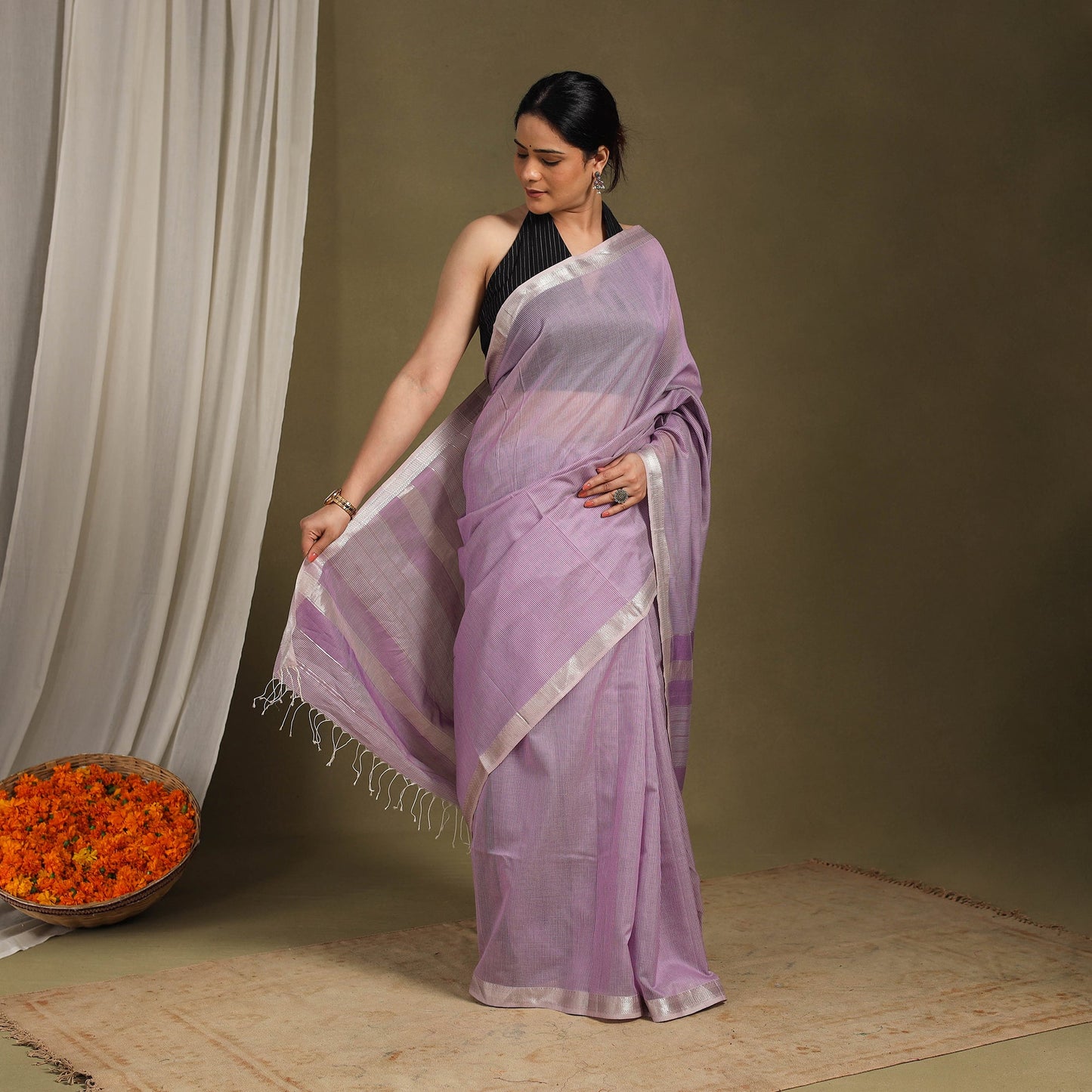 Purple - traditional handloom zari work silk maheshwari