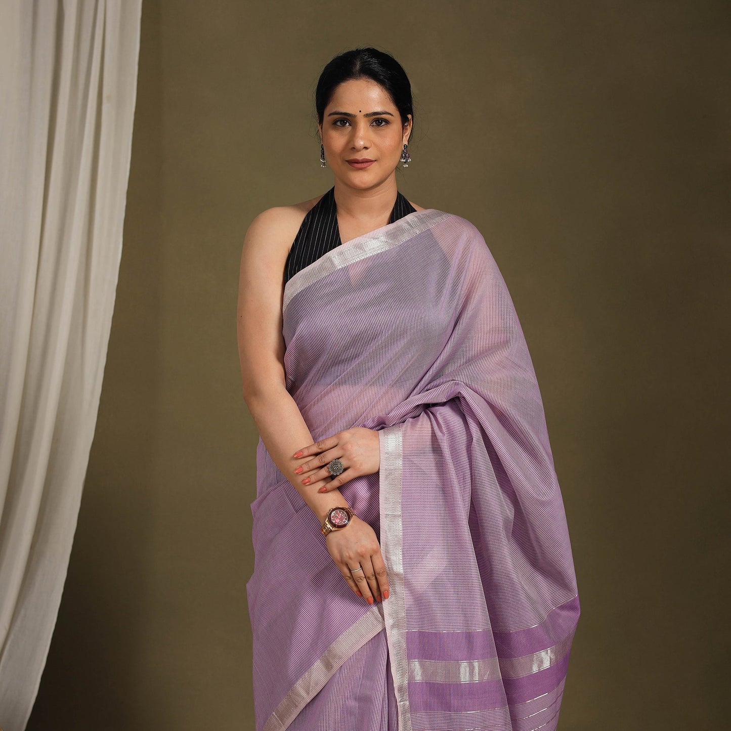 Purple - traditional handloom zari work silk maheshwari