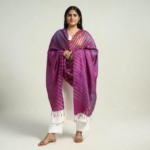 Traditional Tie & Dye Tussar Silk Leheriya Dupatta 08