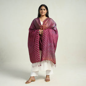 Purple Traditional Tie & Dye Tussar Silk Leheriya Dupatta