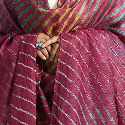 Purple Traditional Tie & Dye Tussar Silk Leheriya Dupatta