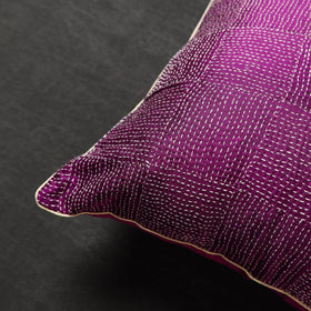Purple - tussar silk bengal kantha work cushion cover 14